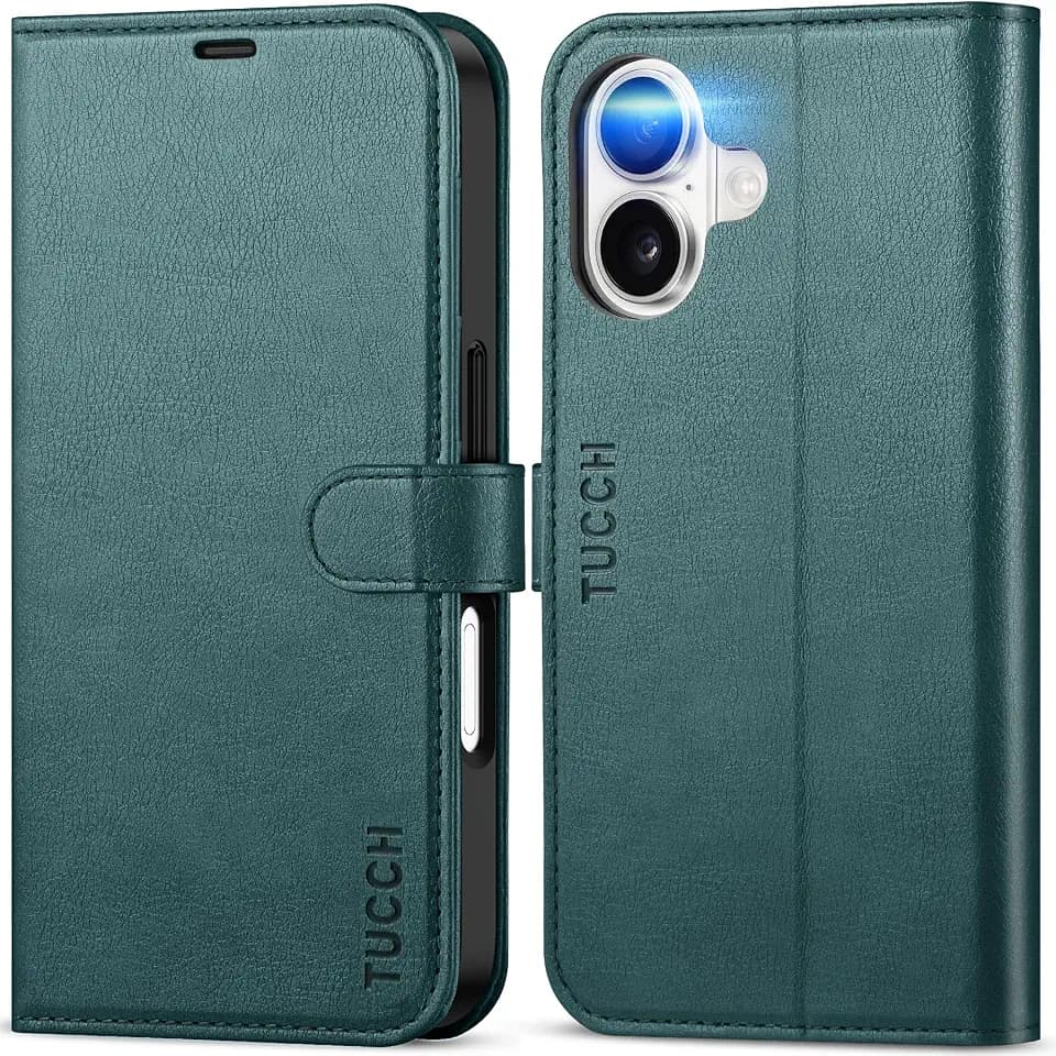 TUCCH Wallet Case for iPhone 17 (6.3") 2025, 4 Card Holders, Teal Blue