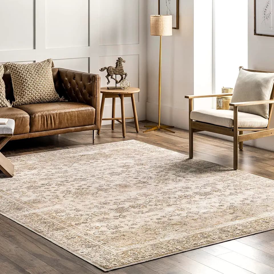 Nuloom SpinClean Deadra Beige/Ivory, 3' x 5', Vintage Oriental, Soft and Cozy, High Traffic, Stain Resistant, Easy Clean, Durable, Machine Washable Area Rug for Bedroom, Living Room, Dining, Foyer