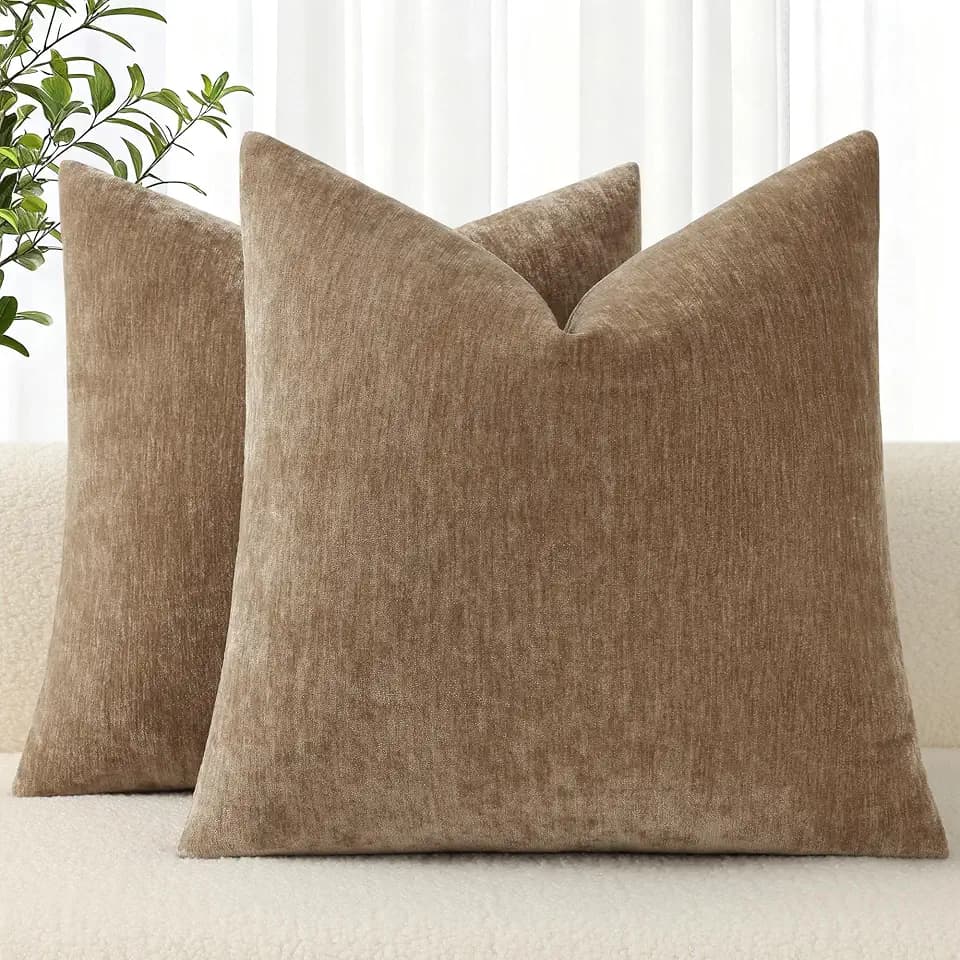decorUhome Soft Chenille Brown Throw Pillow Covers 20X20 Set of 2