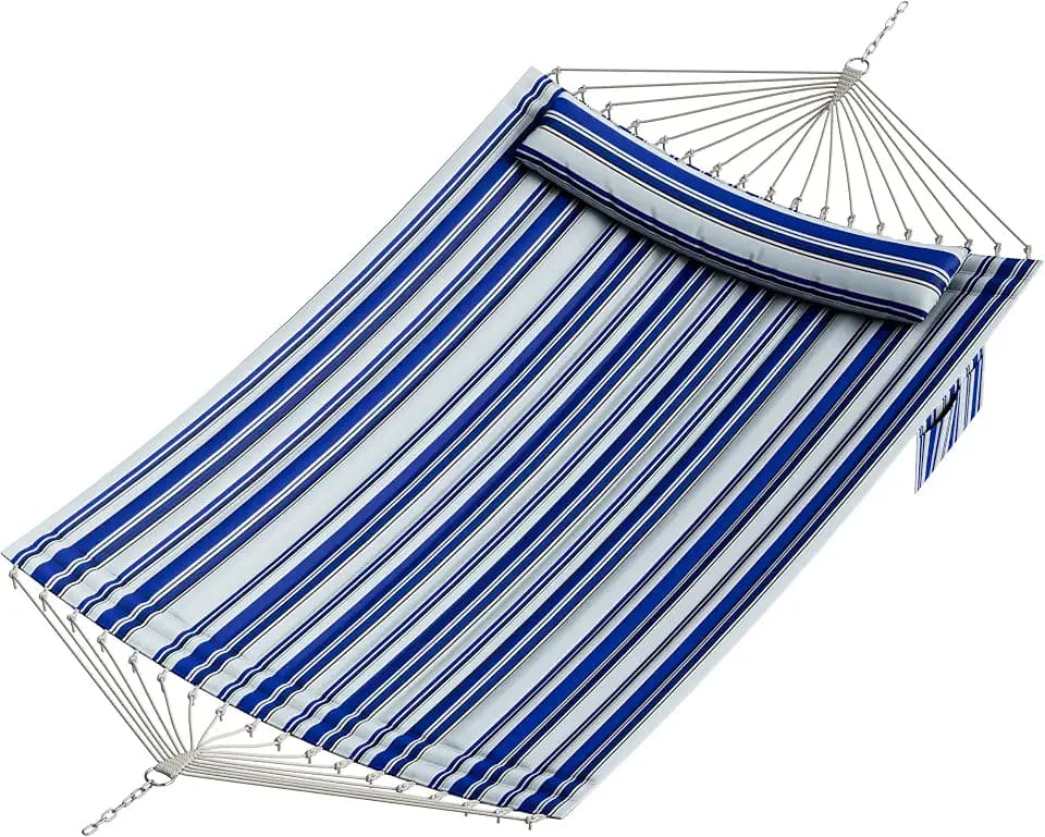 Garvee Double Hammock Without Stand–450 lbs, Hardwood Bars, Pillow Included