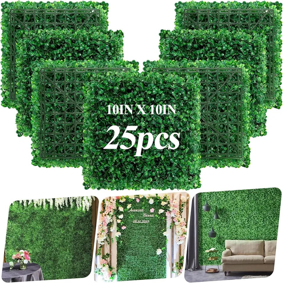25 Pack Artificial Grass Wall 10x10" UV Resistant Faux Panels for Outdoor