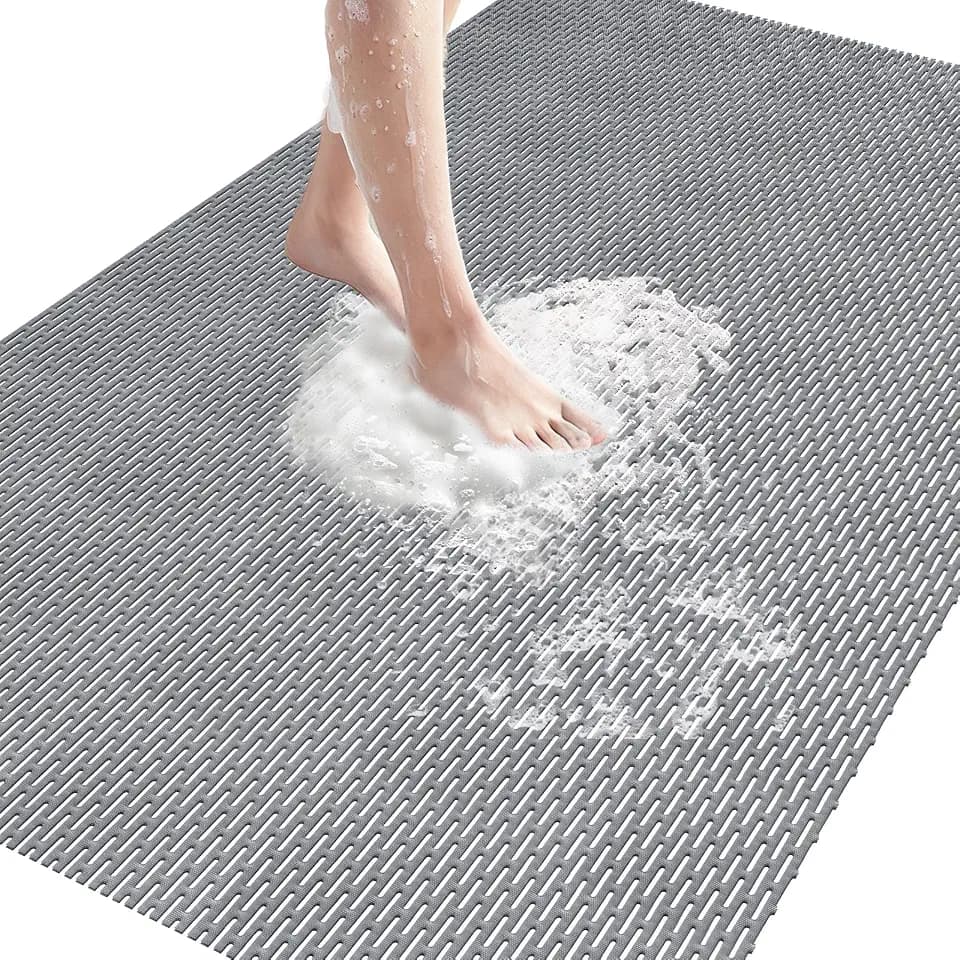 Non Slip Shower Mat: 47" X 32" Extra Large Shower Mats for Inside Shower - PVC Quick Dry Shower Stall Mat with Hundreds Drain Holes