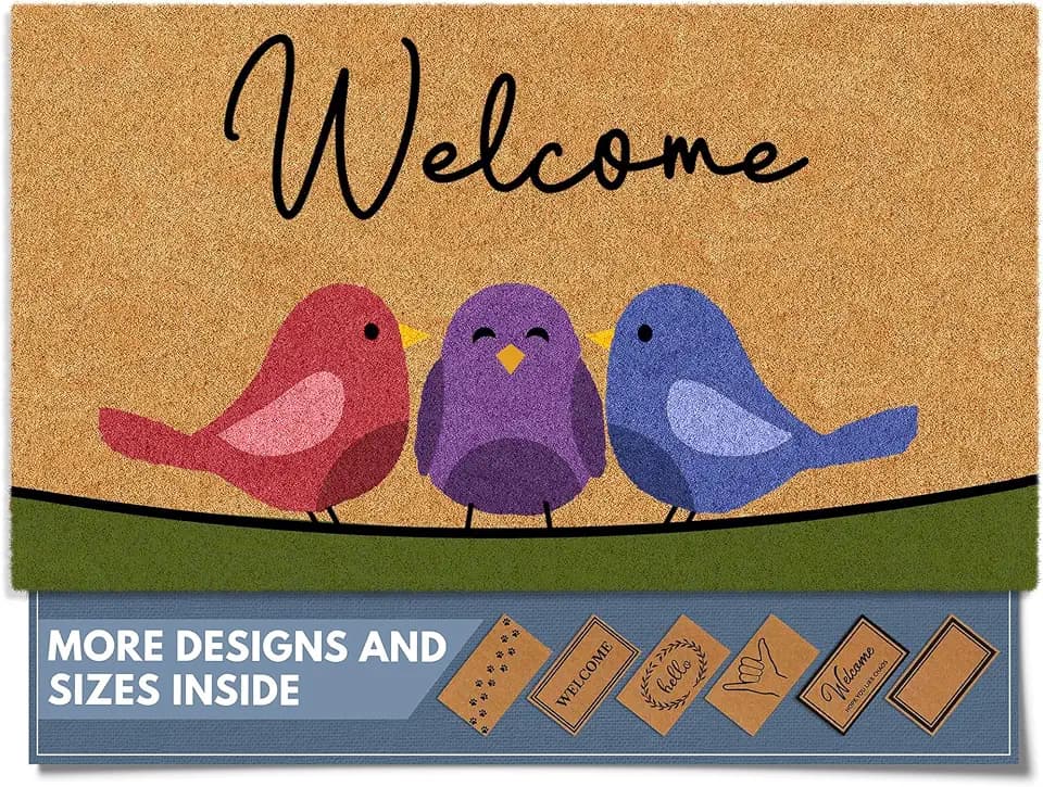 Barnyard Designs Natural Coco Coir Non-Slip Doormat (17x30, Spring Birds)