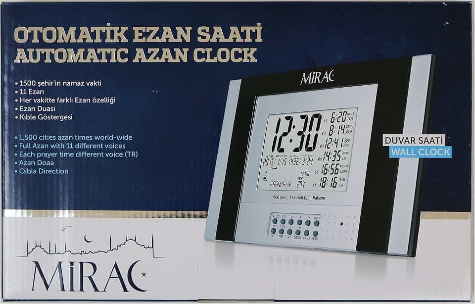 MIRAC Islamische Digitale automatische Azan Adhan Athan Alarm Wand- oder Tischuhr mit Qibla Richtung #0026
