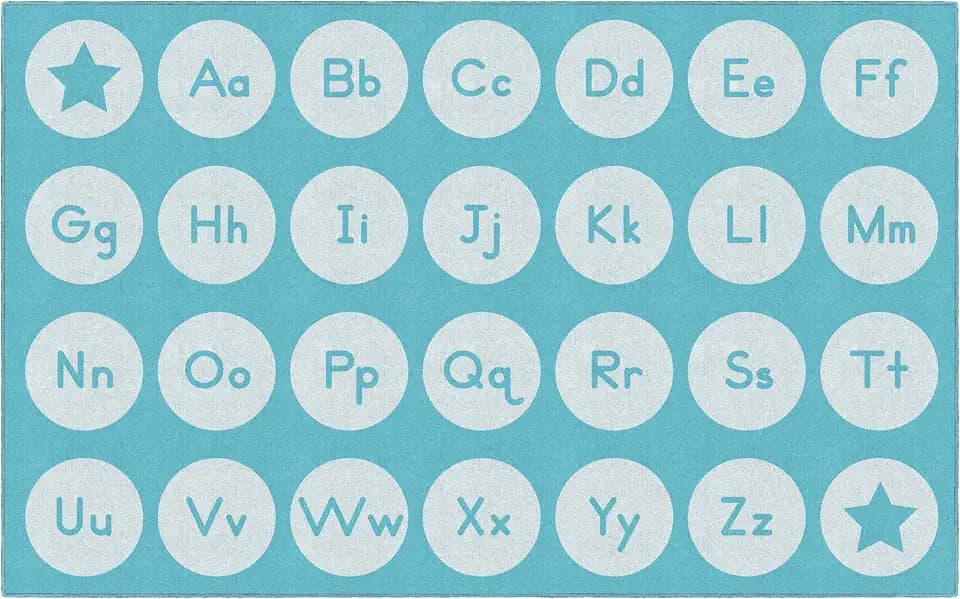 Flagship Carpets Tone On Tone Alphabet Light Blue Educational Area Rug for Kids Room, Children's Classroom, Play Carpet for Teaching and Playroom, 7'6" x 12', Seats 28