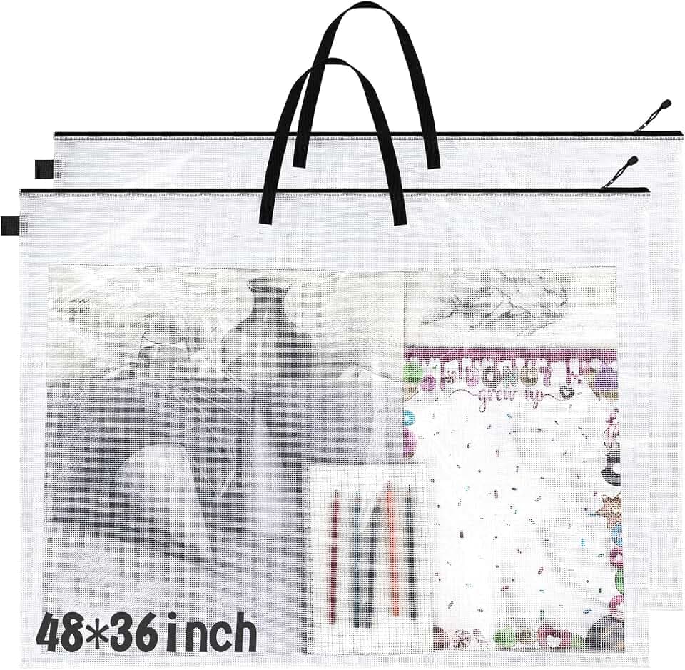Tenceur 2 Pcs 36 x 48 Inch Art Portfolio Case Large Art Portfolio Bag Folder Poster Storage Bag with Handle for Bulletin Board (Black)