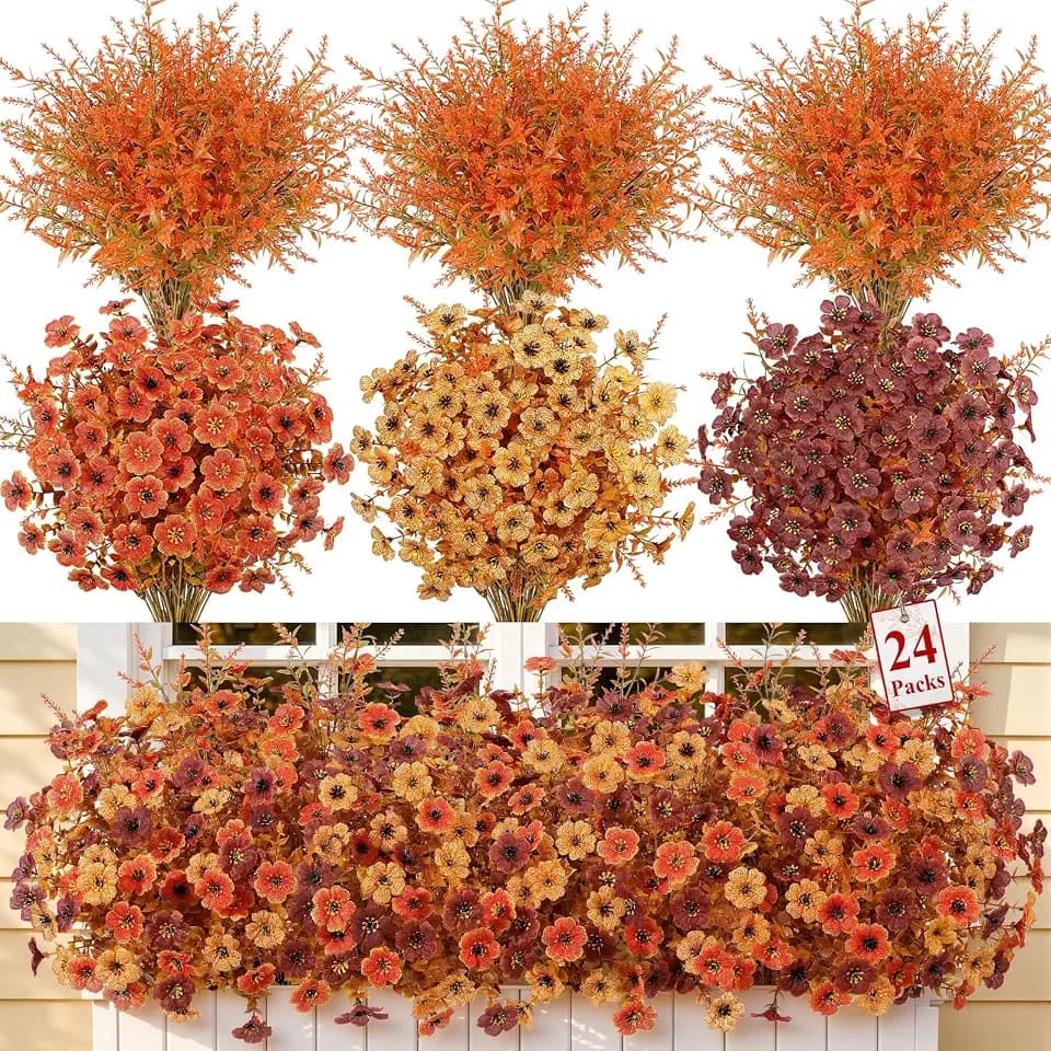 SHareconn 24Pcs Artificial Fall Flowers UV Resistant Fake Mums for Outdoors