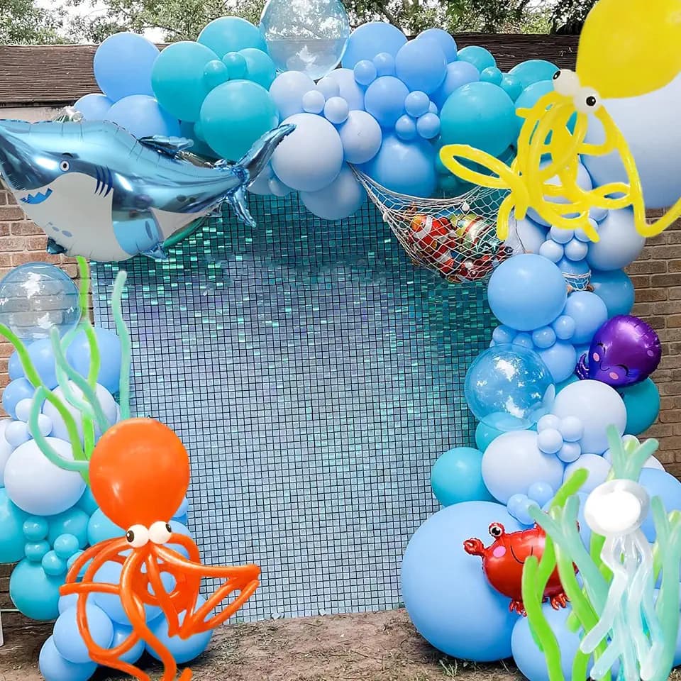 172Pcs Ocean Theme Birthday Party Decorations Tiffany Blue Bobo Balloons Garland Kit with Shark Bubble Fish Clownfish Crab Octopus for Undersea Theme Boy Baby Shower Party Supplies