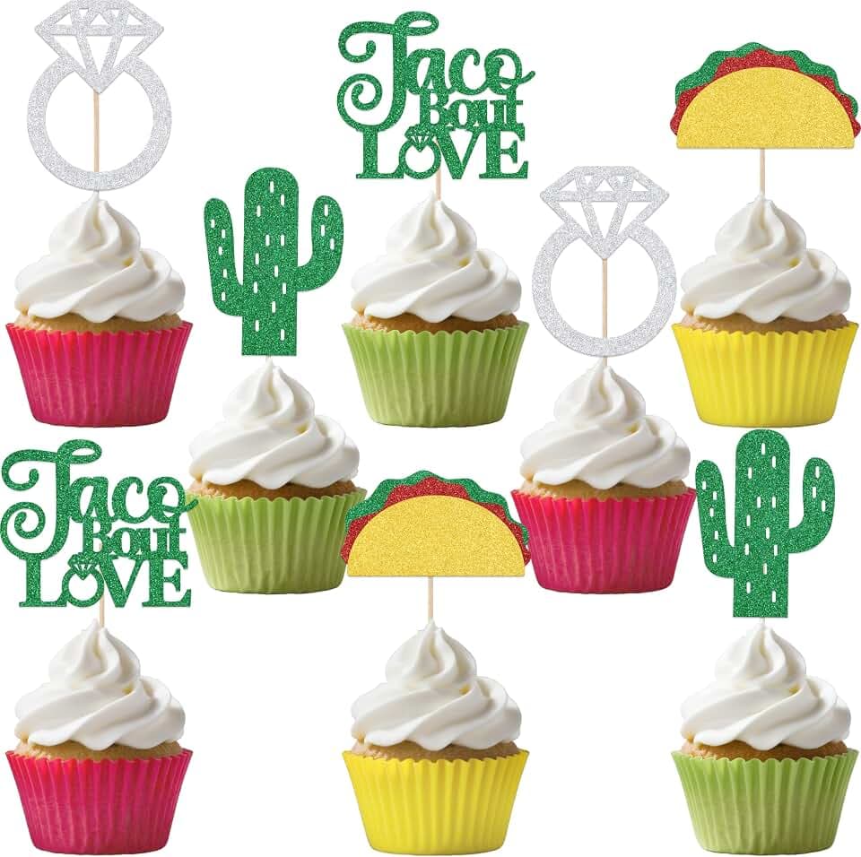 24PCS Taco Bout Love Cupcake Toppers Fiesta Themed Bachelorette Party Decorations Supplies