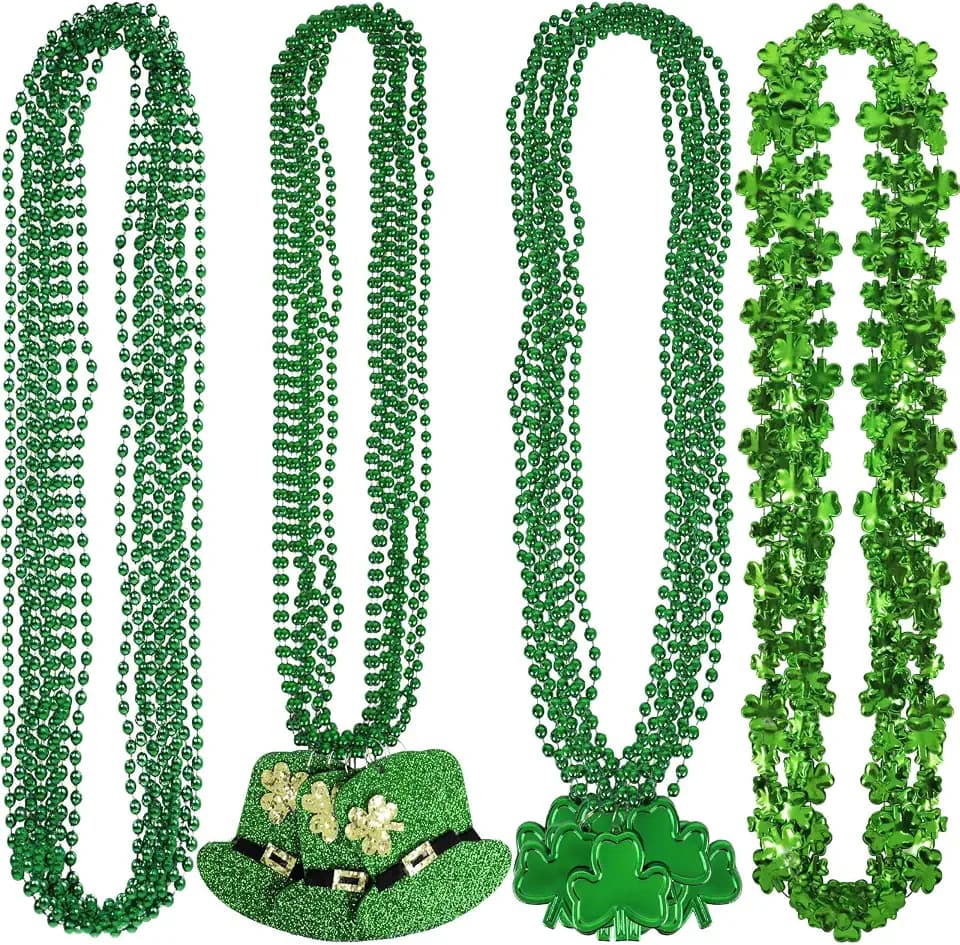 Moon Boat 36PCS St. Patrick's Day Clover Necklaces Green Beads Shamrock Party Supplies Irish Decorations Accessories