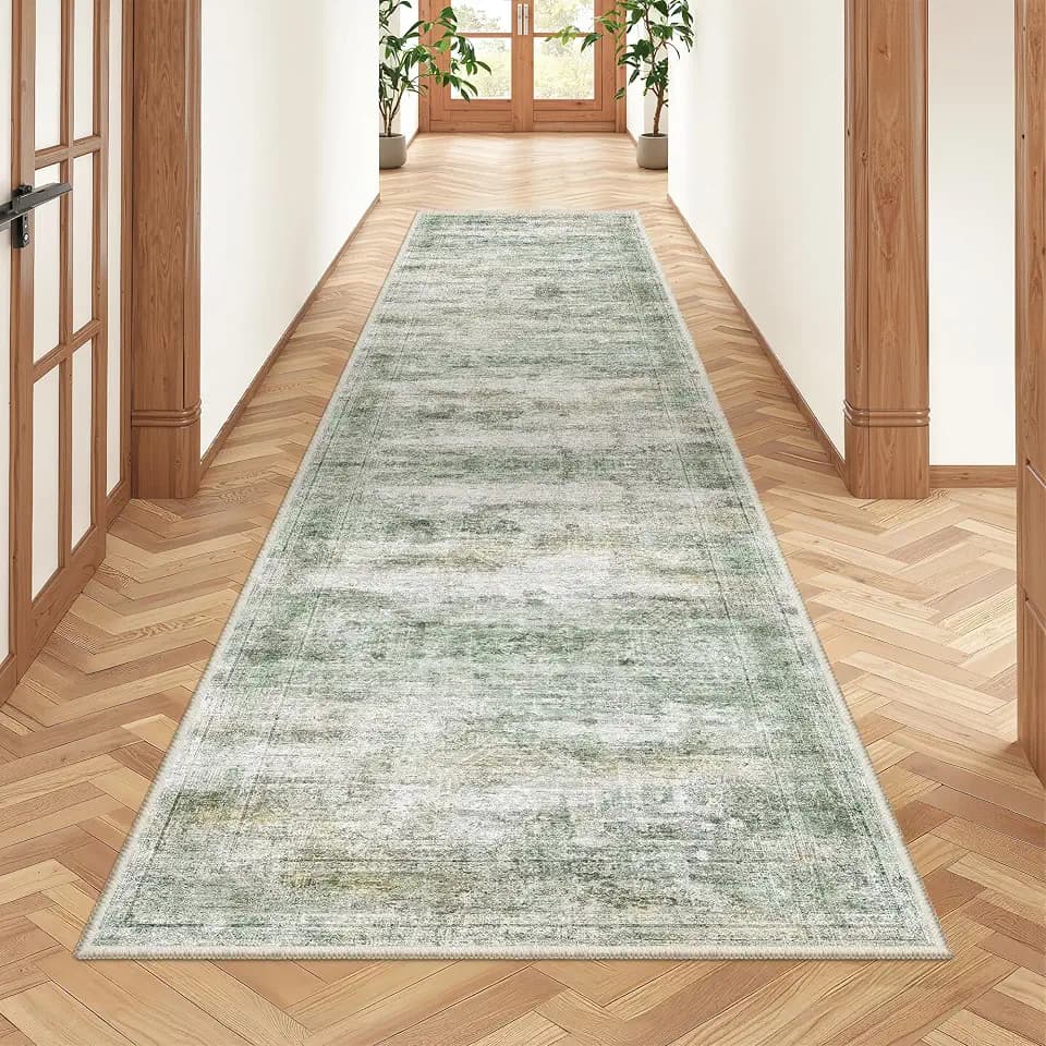 2x8 Runner Rug Non Slip,Washable Hallway Runner Rug,Green