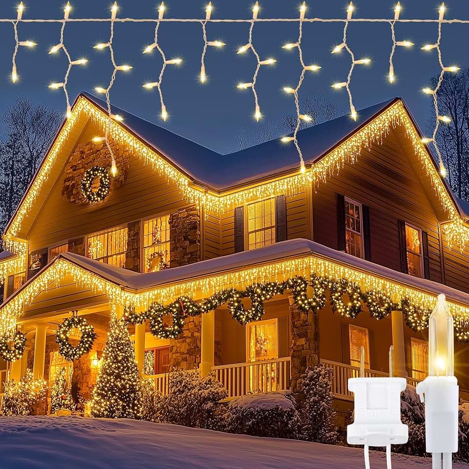 YOUNGAR Icicle Lights Outdoor, 23FT 200 Connectable Icicle Christmas Lights