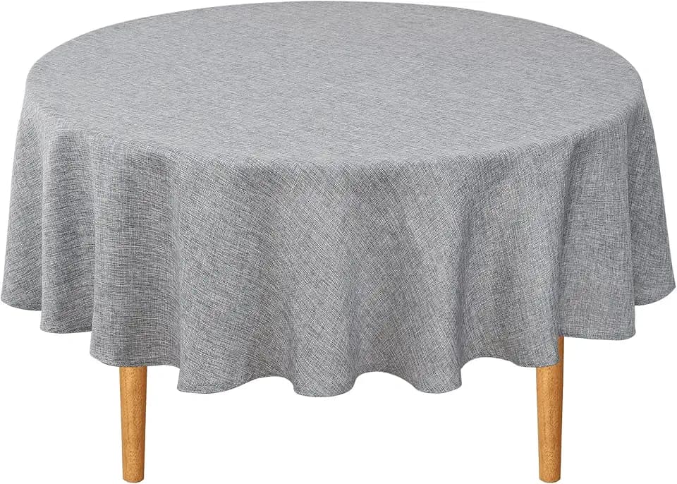Hiasan Round Linen Tablecloth 50 Inch for Kitchen Dining Room, Grey