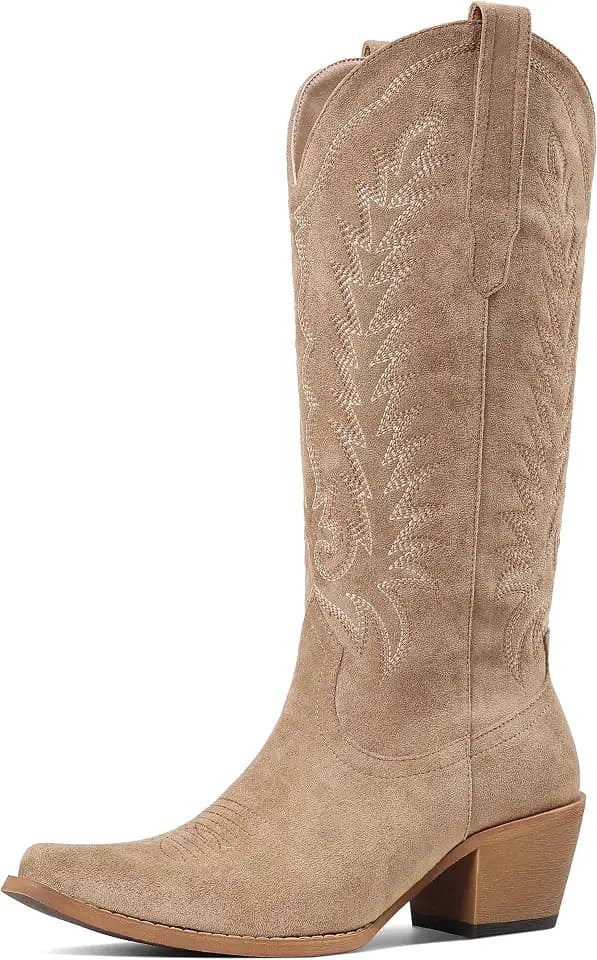 Tscoyuki Cowboy Boots for Women - Western Cowgirl Boots Knee High Snip Toe