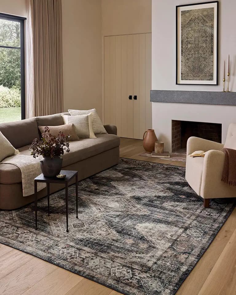 Loloi Amber Lewis Josie Collection JOS-04 Ink/Earth 2'-6" x 7'-6", .13" Pile Height, Low Profile, Machine Washable, Runner Rug