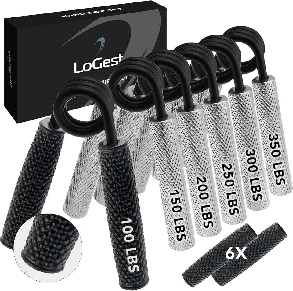 Logest Metall-Handgriff-Set, 45,4 kg - 158,8 kg, 6 Stück, 22,7 kg - 158,8 kg, rutschfest, robust, mit Geschenkbox, toller Handgelenk- und Unterarm-Handtrainer, Heim-Fitnessstudio, Handgreifer,