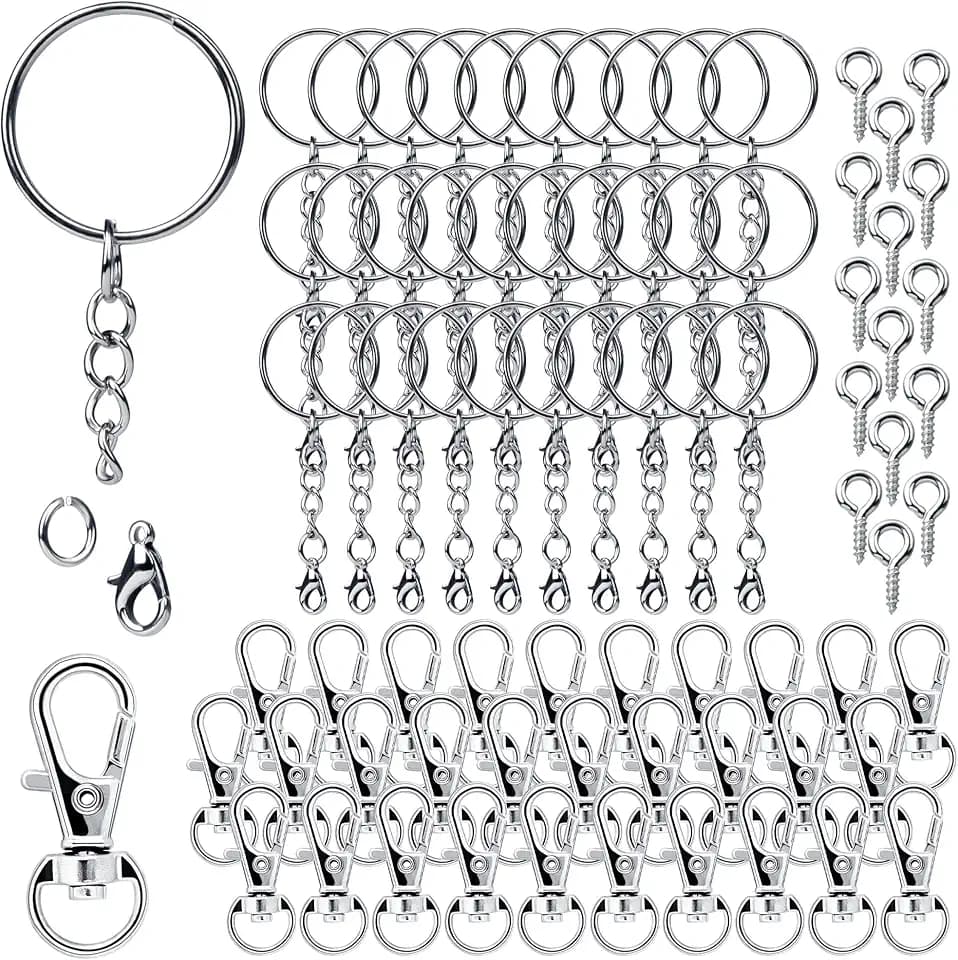150 Stück Schlüsselringe aus Metall Ringe Kit zur Herstellung von Unterlegscheiben, Haken, Kette, Karabiner, Schlüsselanhänger, für Diy Organisieren von Schlüsseln, Basteln, Schmuck, Silber