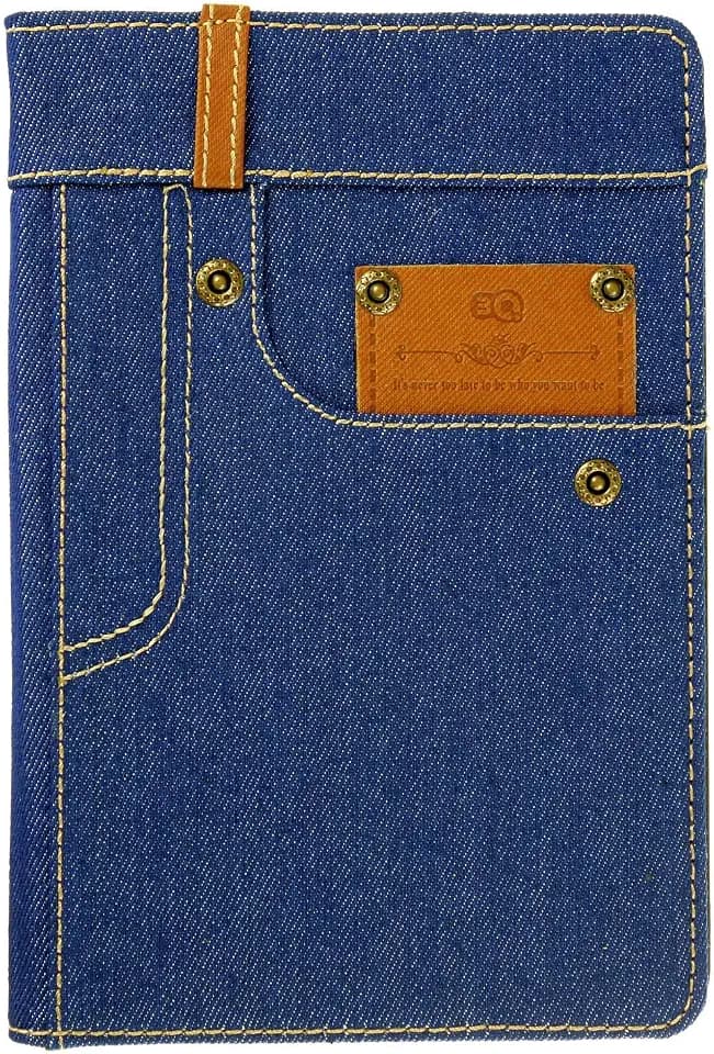 3Q Jeans Design iPad Mini 4 Hülle Fashion Apple iPad 4 mini Case Hochwertiger Leder-Optik Elegante iPad 4 Hülle Tablet Tasche Etui mit Fächern für Kreditkarte Ausweis Schweizer Premium Design und Verpackung Blau