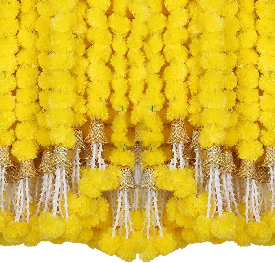 Marubhumi Strands Artificial Marigold Flowers Garland for Diwali Decor, Garland for Decoration, Diwali Decorations for Home, Christmas Decor Wedding Decor, Yellow - 5 PCS