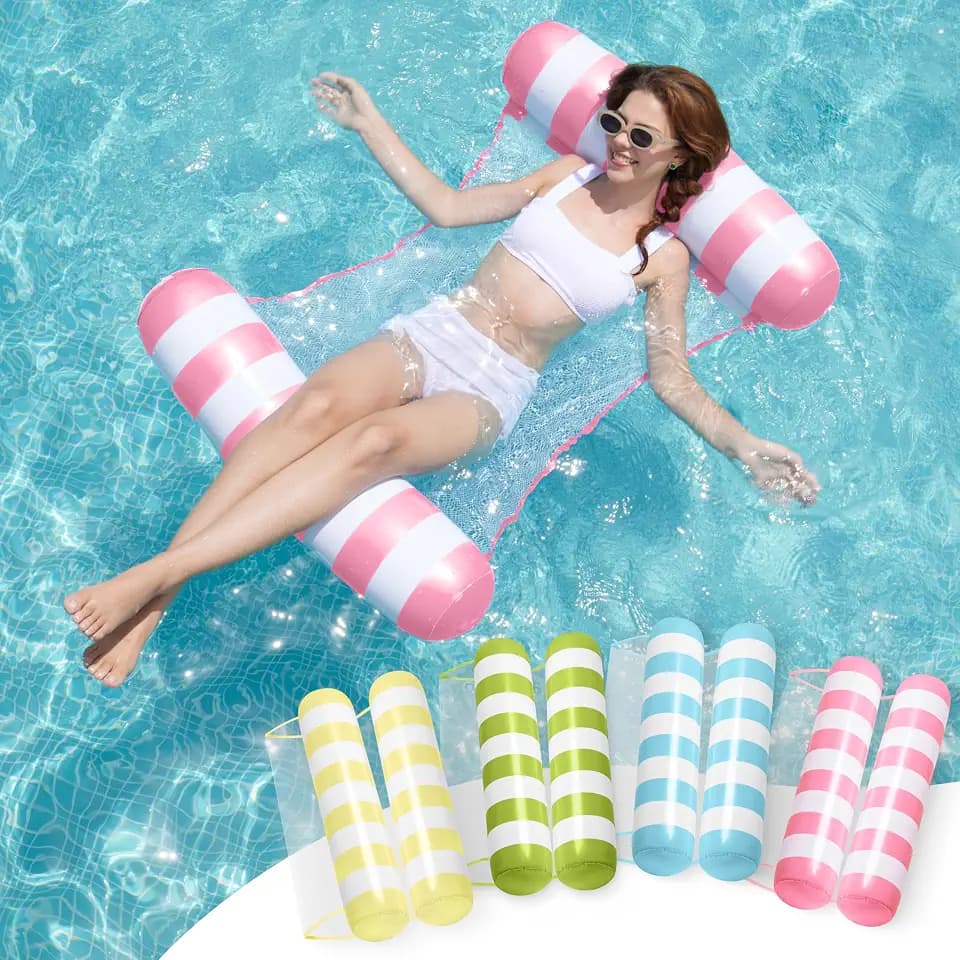 SLOOSH 4 Packs Strip Type Hammock Pool Floats Adults, 4-in-1 Multi-Purpose Inflatable Pool Floaties PVC Water Hammock Lounge