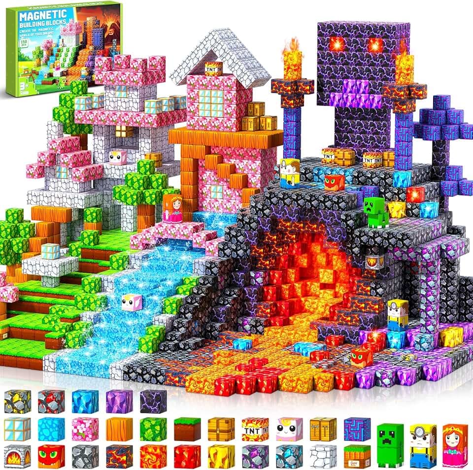 Magnetische Bausteine - 150 Teile Magnetbausteine Magnetspielzeug | Magnetisches Bausteine Blöcke Kinder - Magnetspiel Kinderspielzeug Ostern Spielzeug ab 3 4 5 6 7 8 9 Jahre Jungen Mädchen