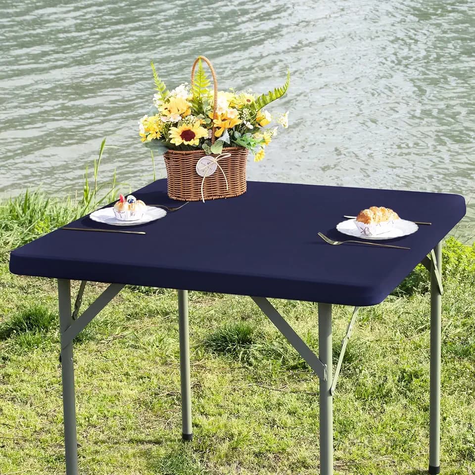 Card Table Covers Fitted Square Elastic Tablecloth, Navy 34x34 in