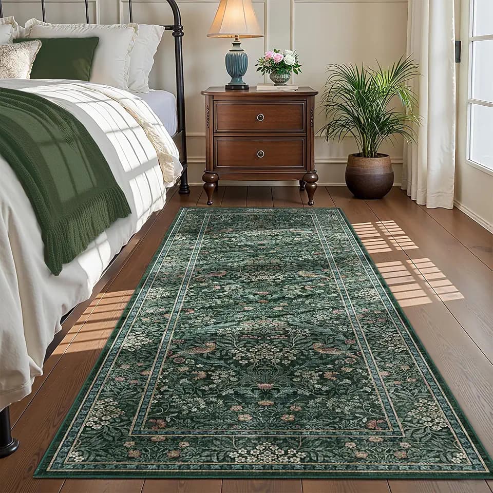 2.6x8 Washable Kitchen Runner Rug Soft Retro Throw Carpet Blue Green