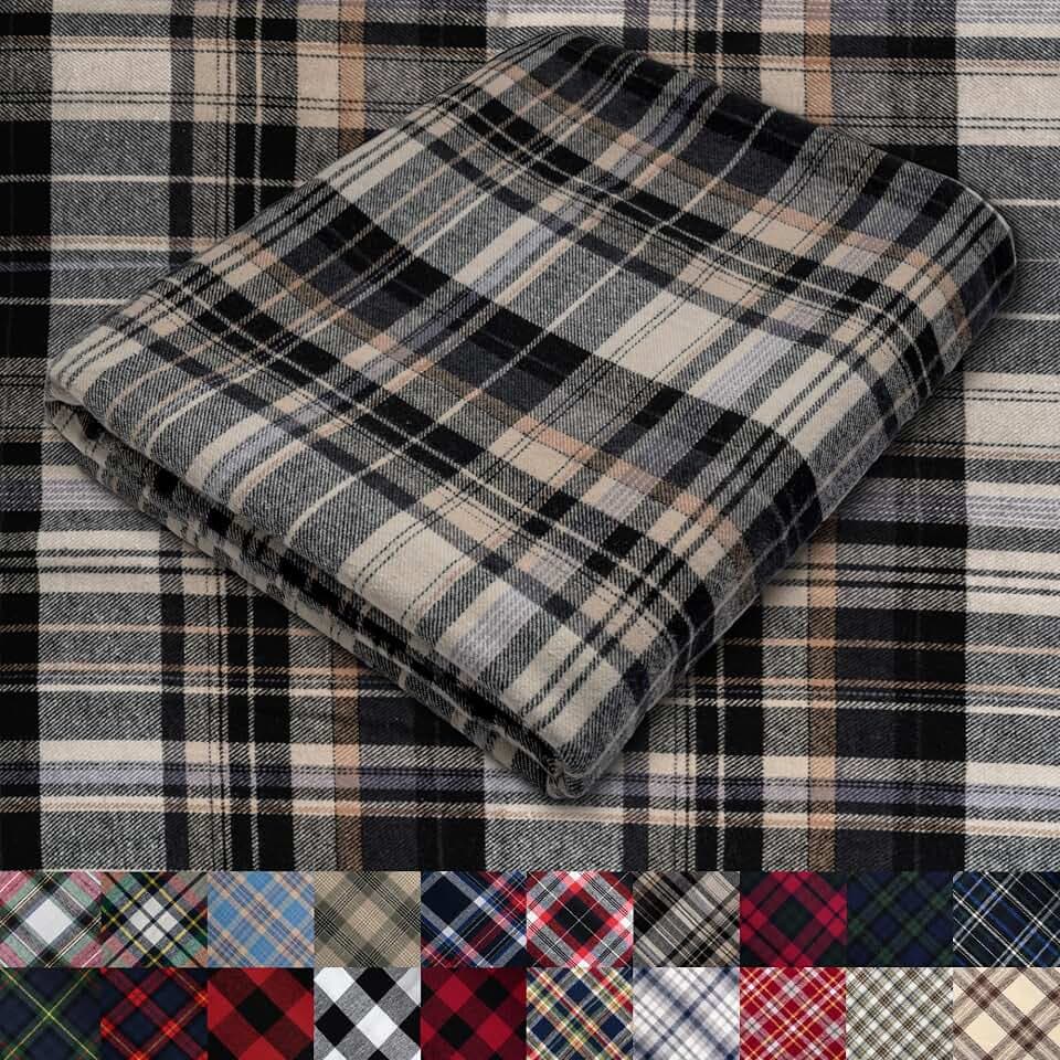 Pico Textiles 2 Yard Bolt Tan & Black Tartan Plaid Flannel Fabric