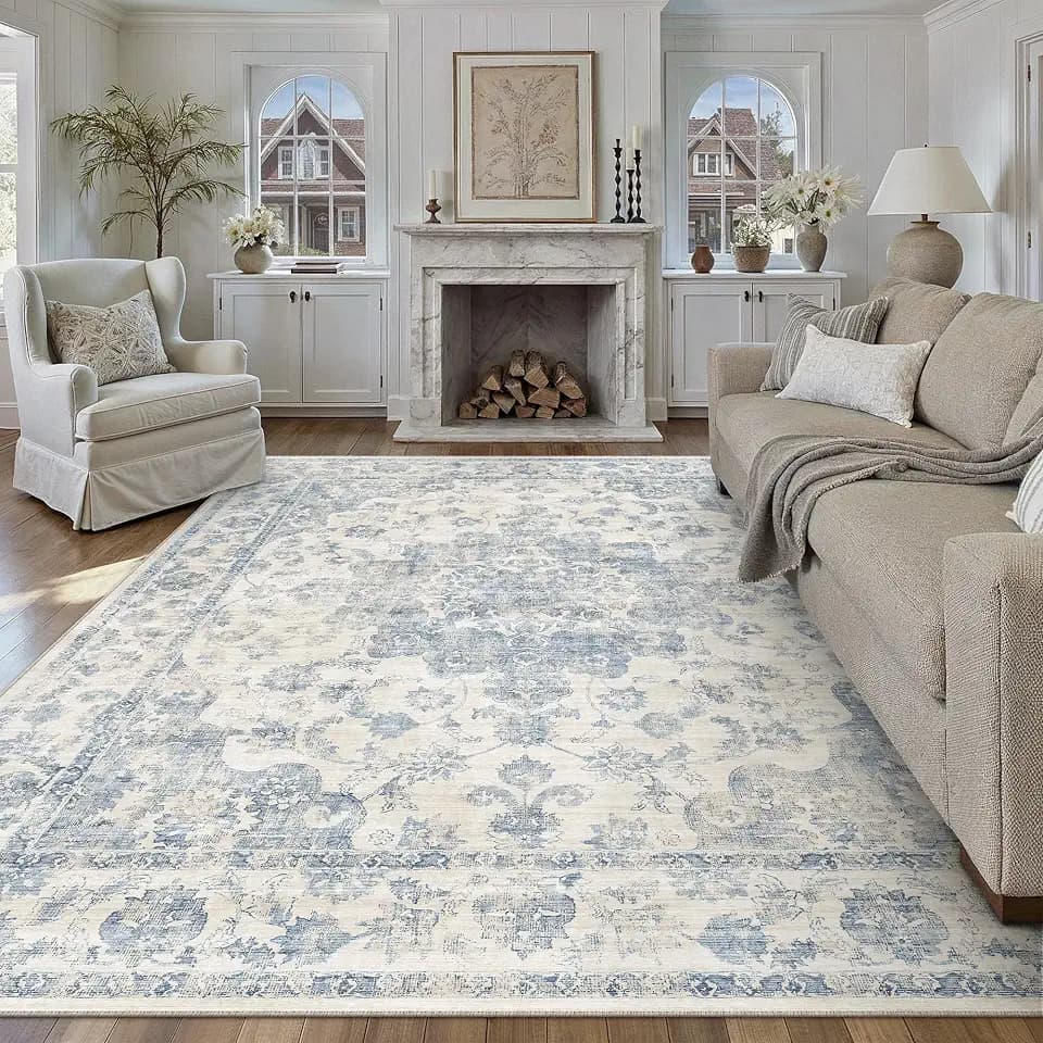 HUGEAR Vintage Teppich Wohnzimmer 200x300cm Blau Waschbar