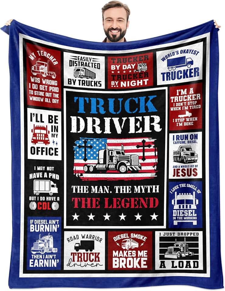 Truck Driver Gifts for Men, Truck Driver Appreciation Gifts, Trucker Gifts for Men Throw Blanket 60" x 50", Best Gift for Trucker Man, Cool Truckers Gift for Dad/Trucks Lovers
