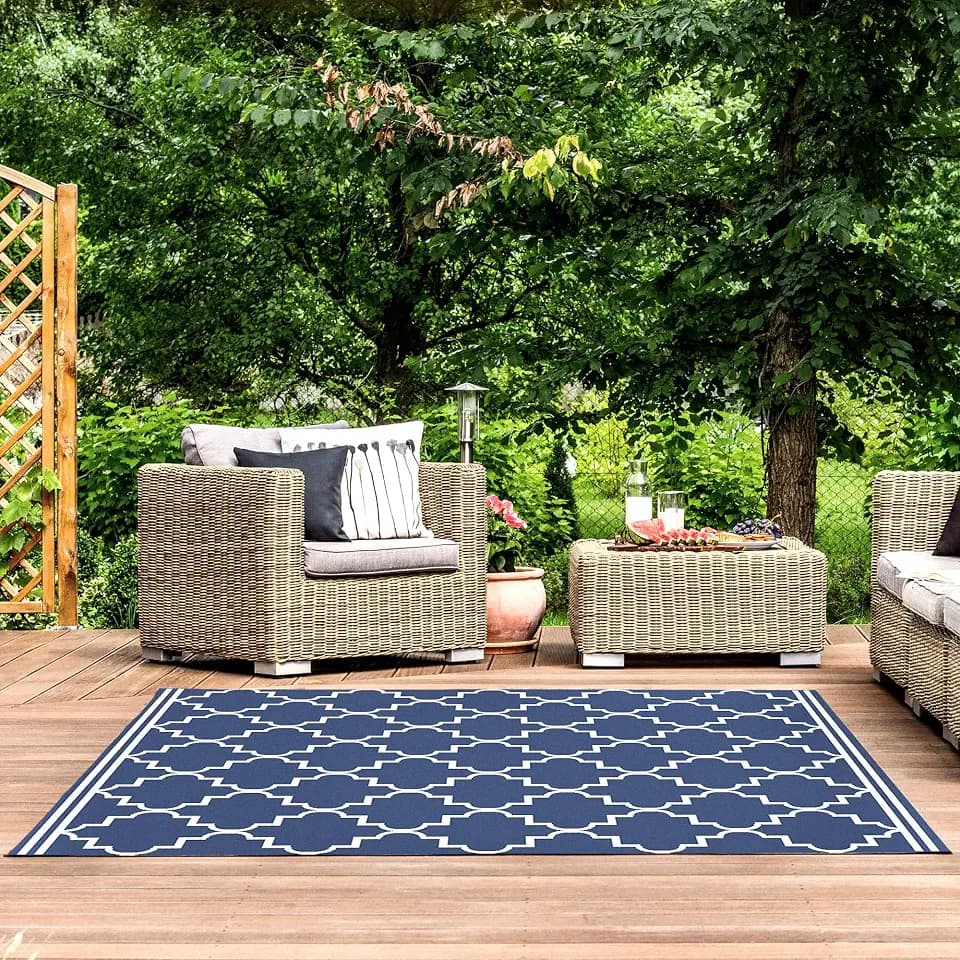 Gertmenian Indoor Outdoor Modern Area Rug - 5x7 Standard, Fade Resistant, Ideal for High Traffic in Living Room, Bedroom, Patio - Casbah Navy, 23895