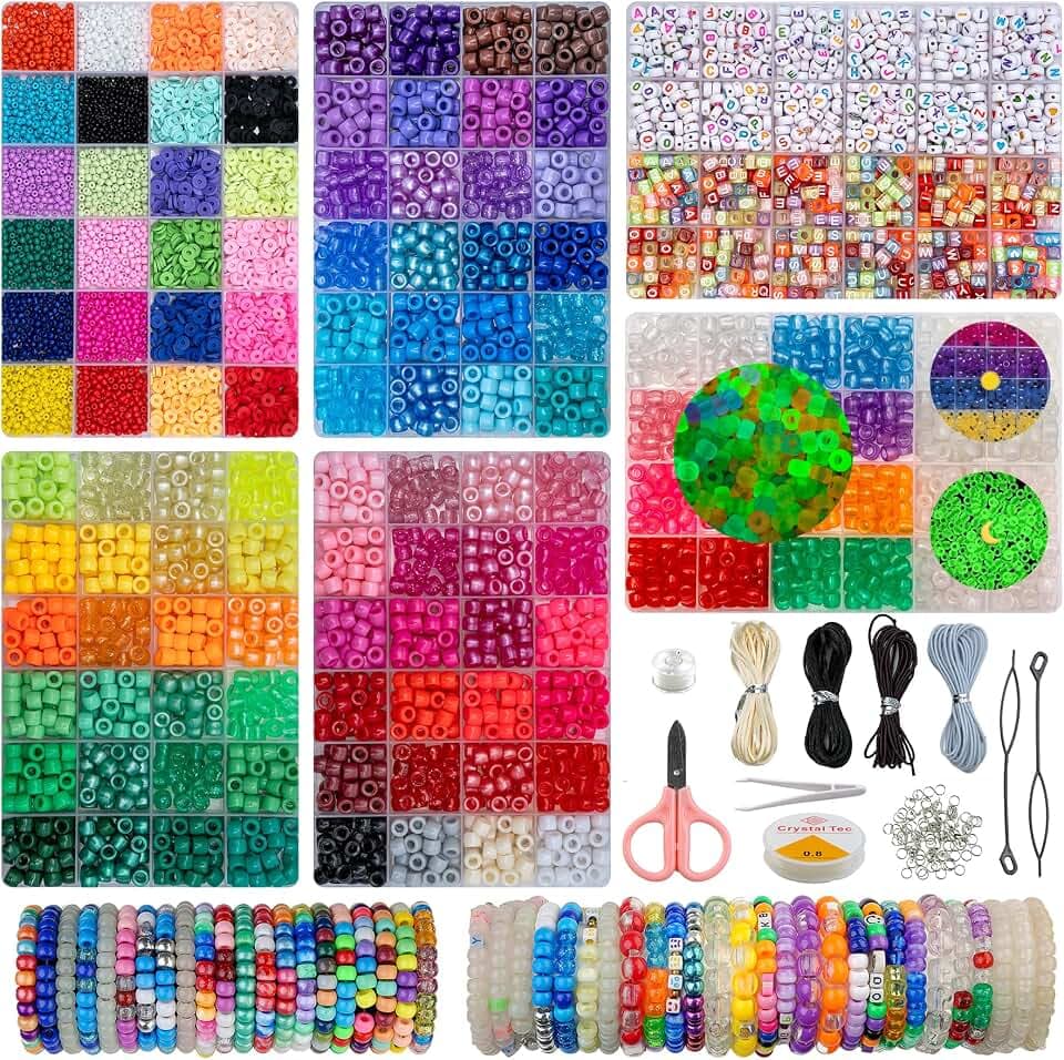 HardyGuo 6 box pony beads kit kandi 6x8mm Kandi Beads for Friendship Jewelry Bracelet Making Kit withLetter beads DIY Crafts Gifts