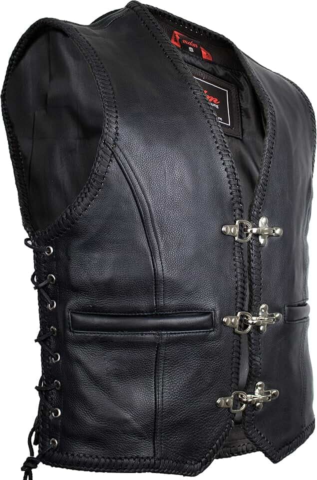 MDM Herren Lederweste, Bikerweste, Lederkutte, Rindleder, Clubweste,