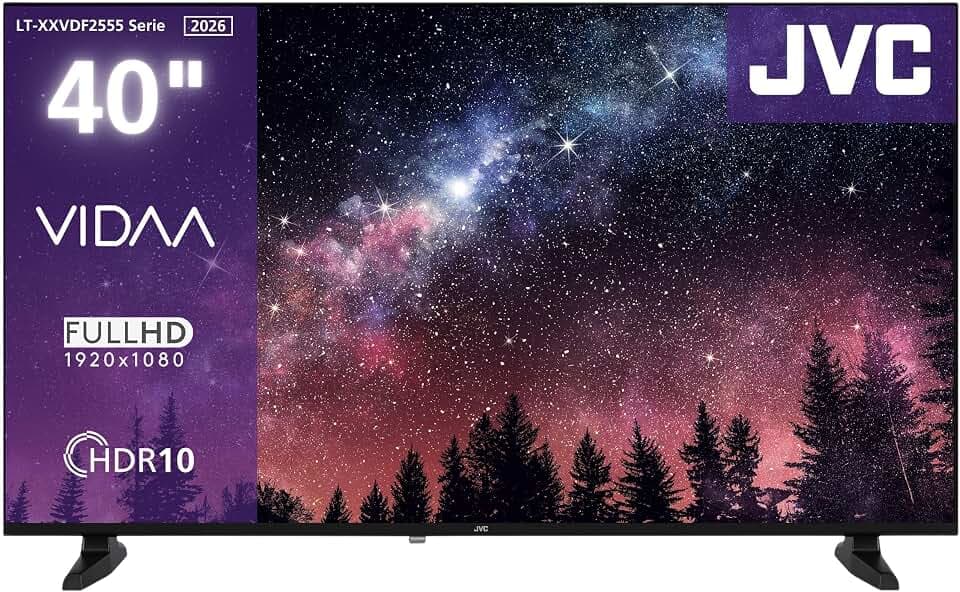 JVC LT-40VDF2555 Fernseher 40 Zoll VIDAA Smart TV Full HD Auflösung und HDR | 2x HDMI | 1x USB | DTS Virtual X | Hotelmodus | Frameless Design | integrierter Triple-Tuner DVB-C/-S2/-T2 | Modelljahr 2026
