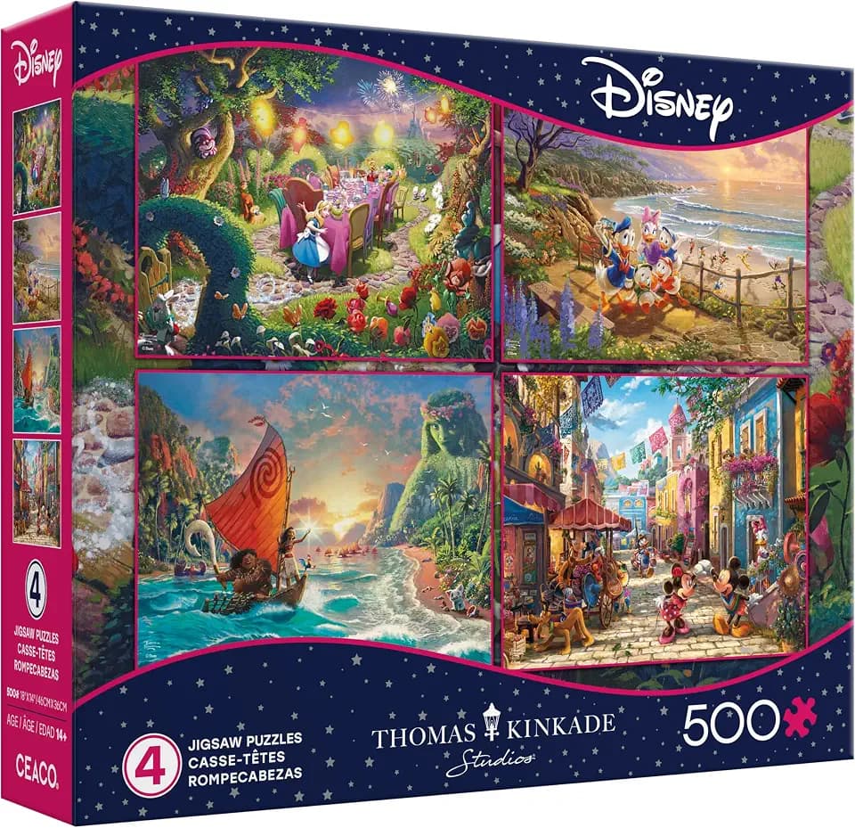 Ceaco - Thomas Kinkade Disney - 4 Pack 500 Piece Puzzles for Adults