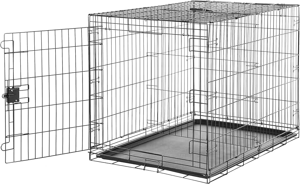Amazon Basics Zusammenklappbarer Hundekäfig aus Metalldraht mit Bodenschale, Einzeltür, 106.7 x 71.1 x 76.2 cm (L x W x H), Schwarz