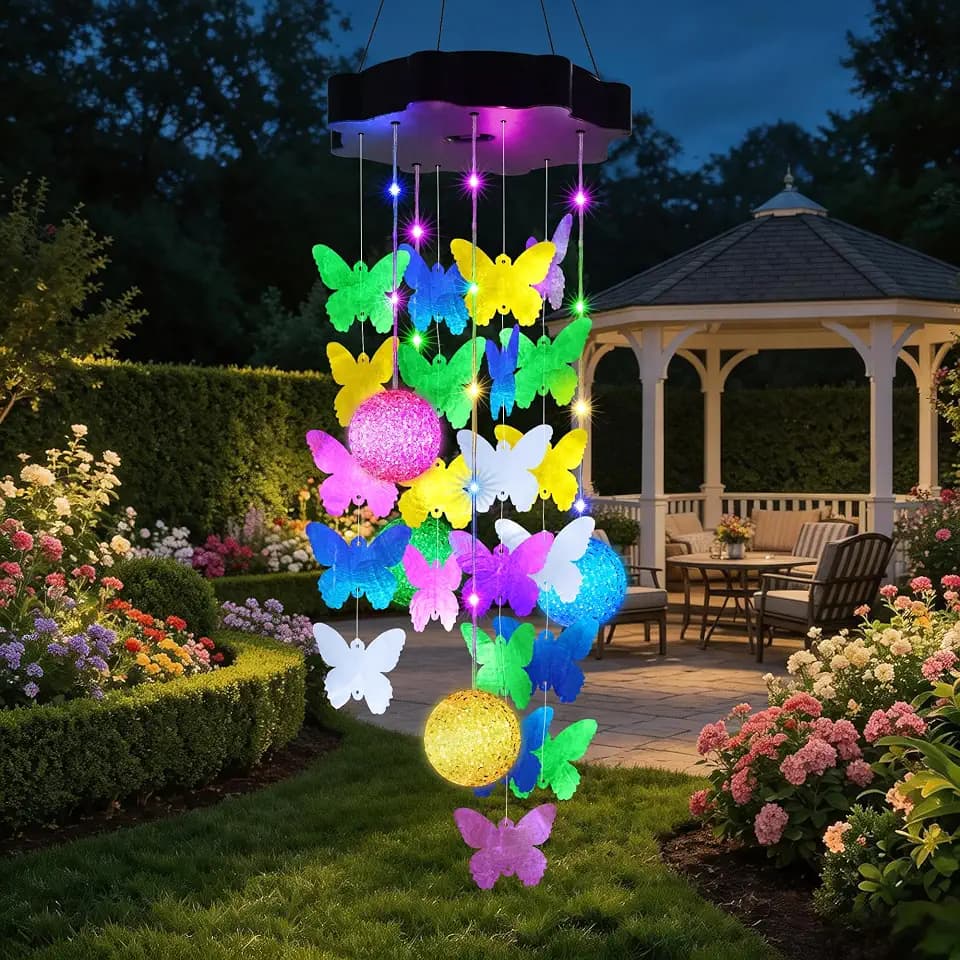 Toodour Solar Wind Chimes for Outside, Hanging Butterfly Shell Wind Chime