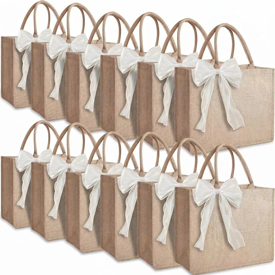 Large Burlap Tote Bags Set with Handles,Jute Tote Waterproof Reusable Bridesmaid