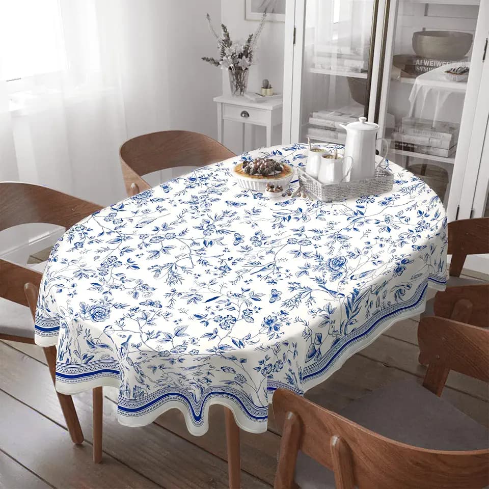 Oval Tablecloth -60x84 Inch, Waterproof Tablecover for Oval Tables 60 x 84,Vintage Hand Drawn Floral Birds Design Table Cloth Perfect for Kitchen Dinner Restaurant Outdoor