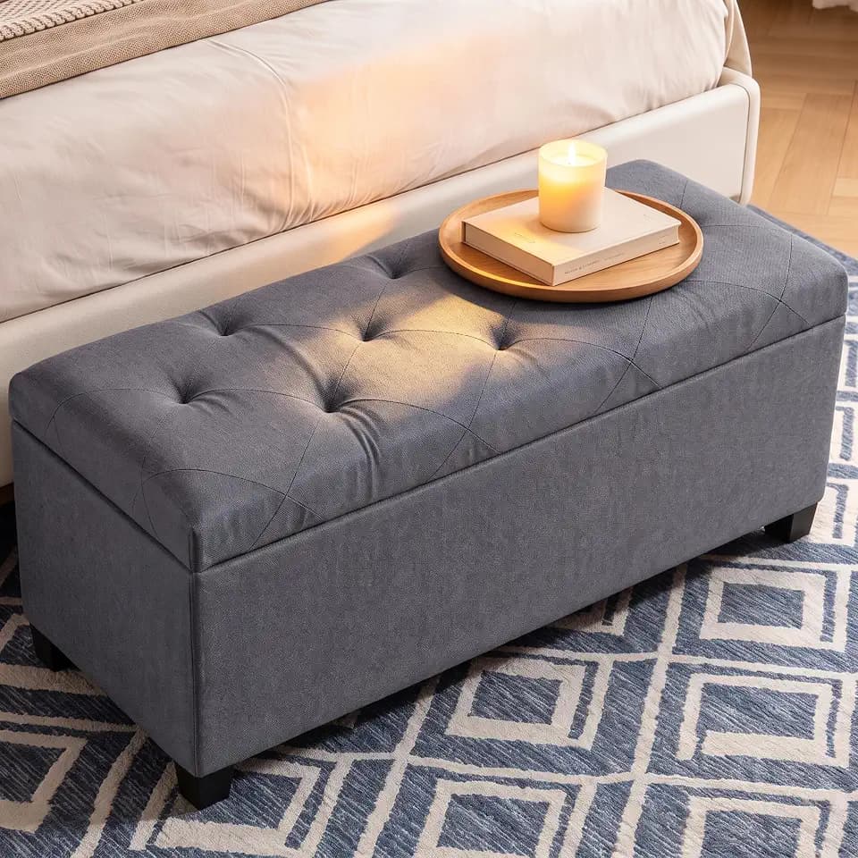 DUMOS Storage Ottoman Bench, 43.3 Inch End of Bed Bench for Living Room