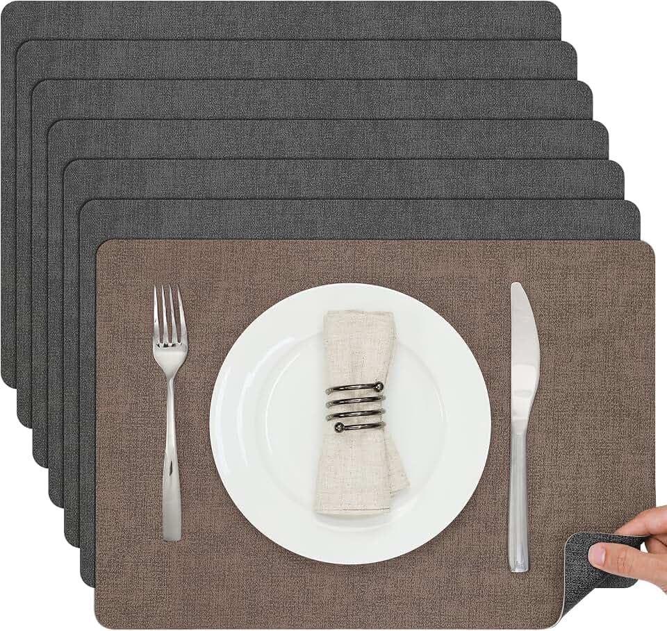 Myir JUN Faux Leather Placemats Set of 8, Dual Sided Waterproof Place Mats