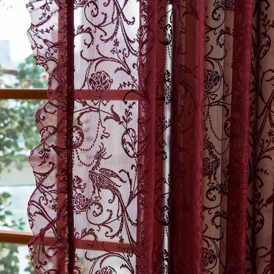 TUDECO Burgundy Sheer Curtains 84 Inches Long for Living Room - Luxury Modern Maroon Red Sheer Curtains for Bedroom, Aesthetic Tulle Rod Pocket Light Filtering Christmas Red Drapes, 59 x 84 Inch
