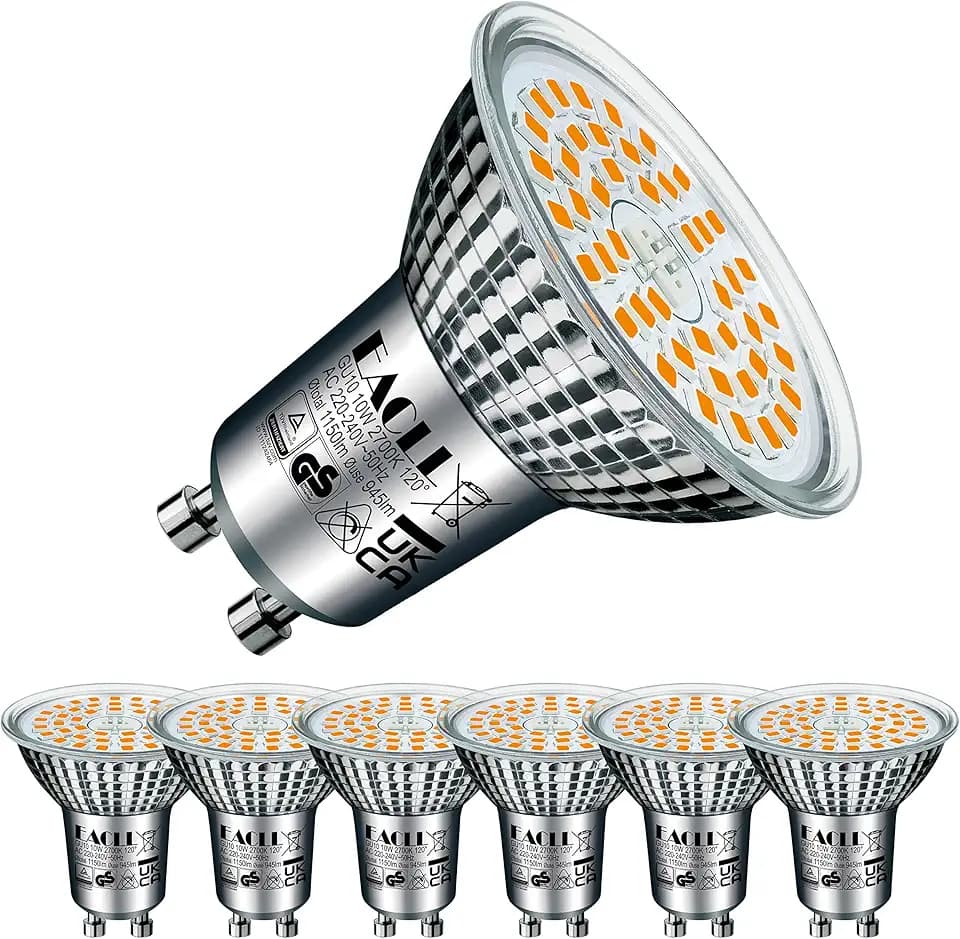 EACLL GU10 LED Warmweiss 10W Ersetzt 125W Halogen Leuchtmittel, 6er-Pack. 945 Lumen 2700K Birnen, AC 230V Flimmerfrei Strahler, Abstrahlwinkel 120 Grad Spot, Nicht Dimmbar Ø50xH53mm Reflektorlampen