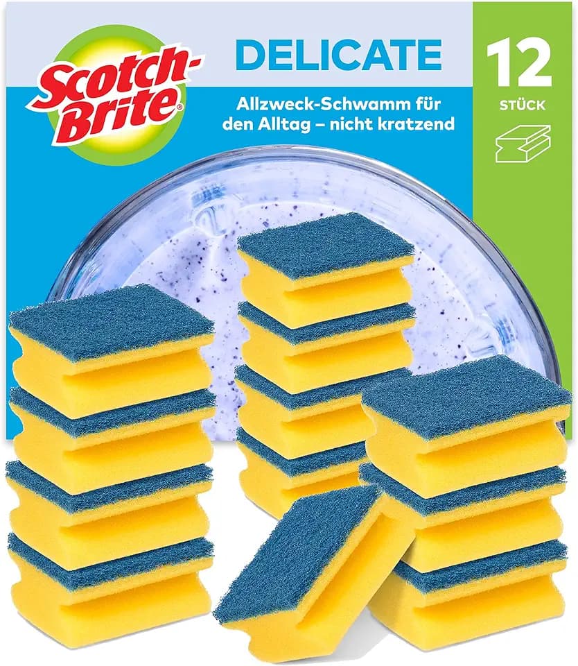 Scotch-Brite Delicate, nicht kratzender Spülschwamm, 12 Stück pro Packung - Allzweck-Schwamm für den Alltag, Blau - Kratzfrei