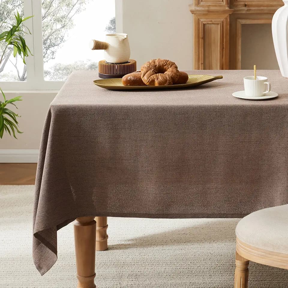 Farmhouse Linen Rectangular Tablecloth, Cocoa Brown 60x84 Inch