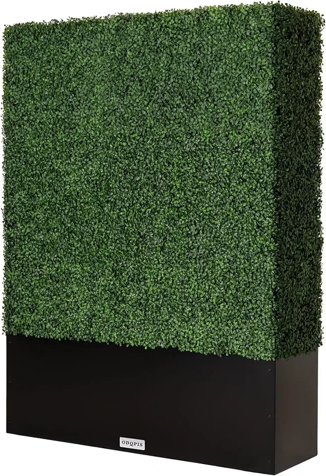 Artificial Boxwood Hedge Wall with Black Steel Planter Box
