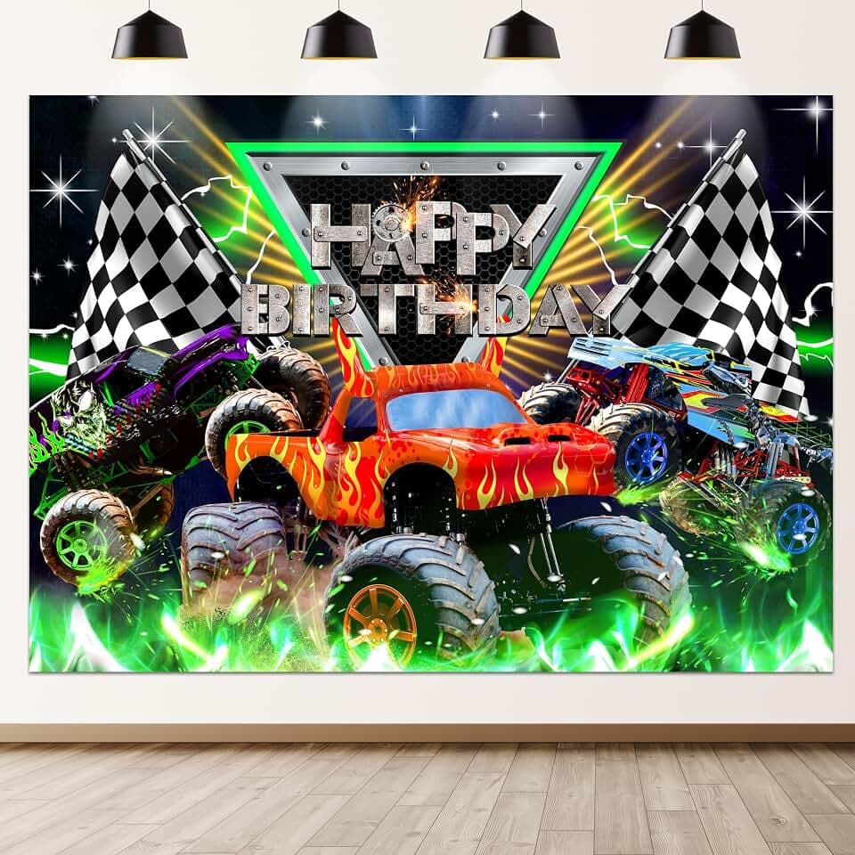 Truck Backdrop Monster Birthday Jam Grave Digger Boys Party Decorations