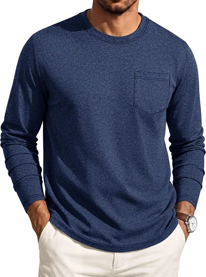 Cotrasen Men's Long Sleeve Tee Shirts Cotton Crew Neck Pocket T-Shirts