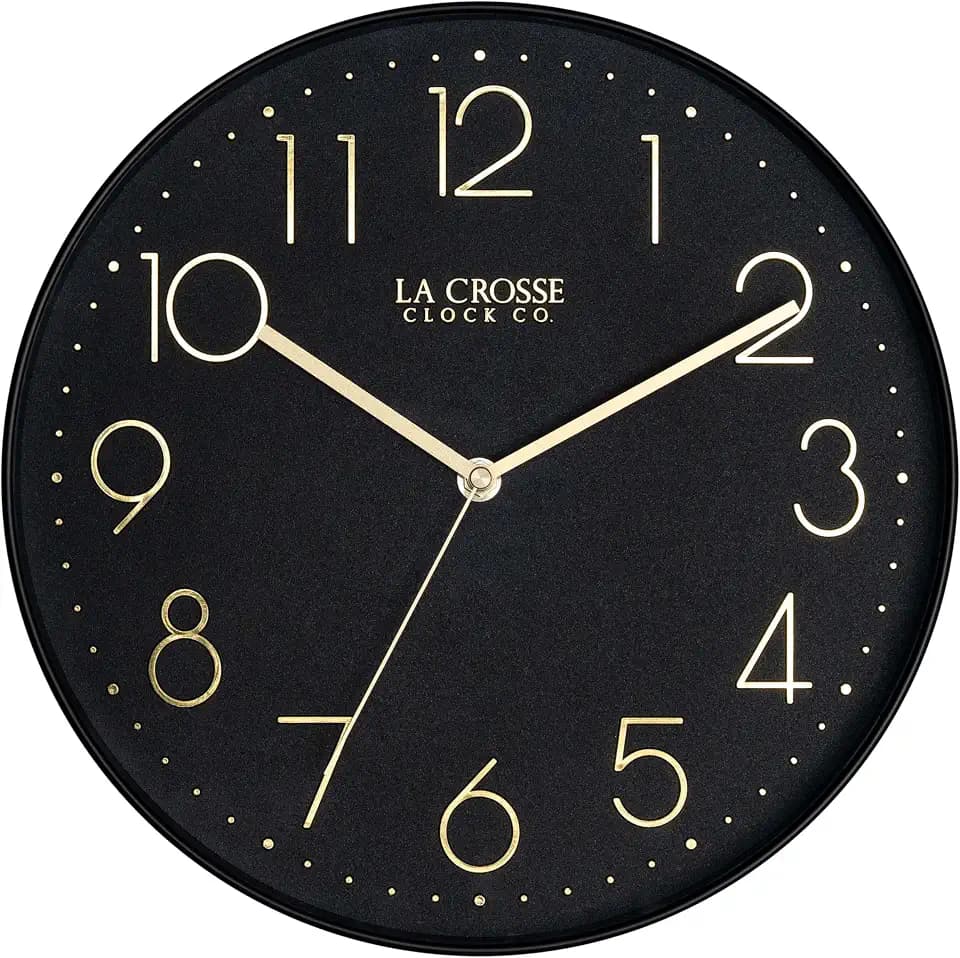 La Crosse Clock 404-3831B 12 Inch Paxton Black Silent Sweep Analog Quartz Wall Clock