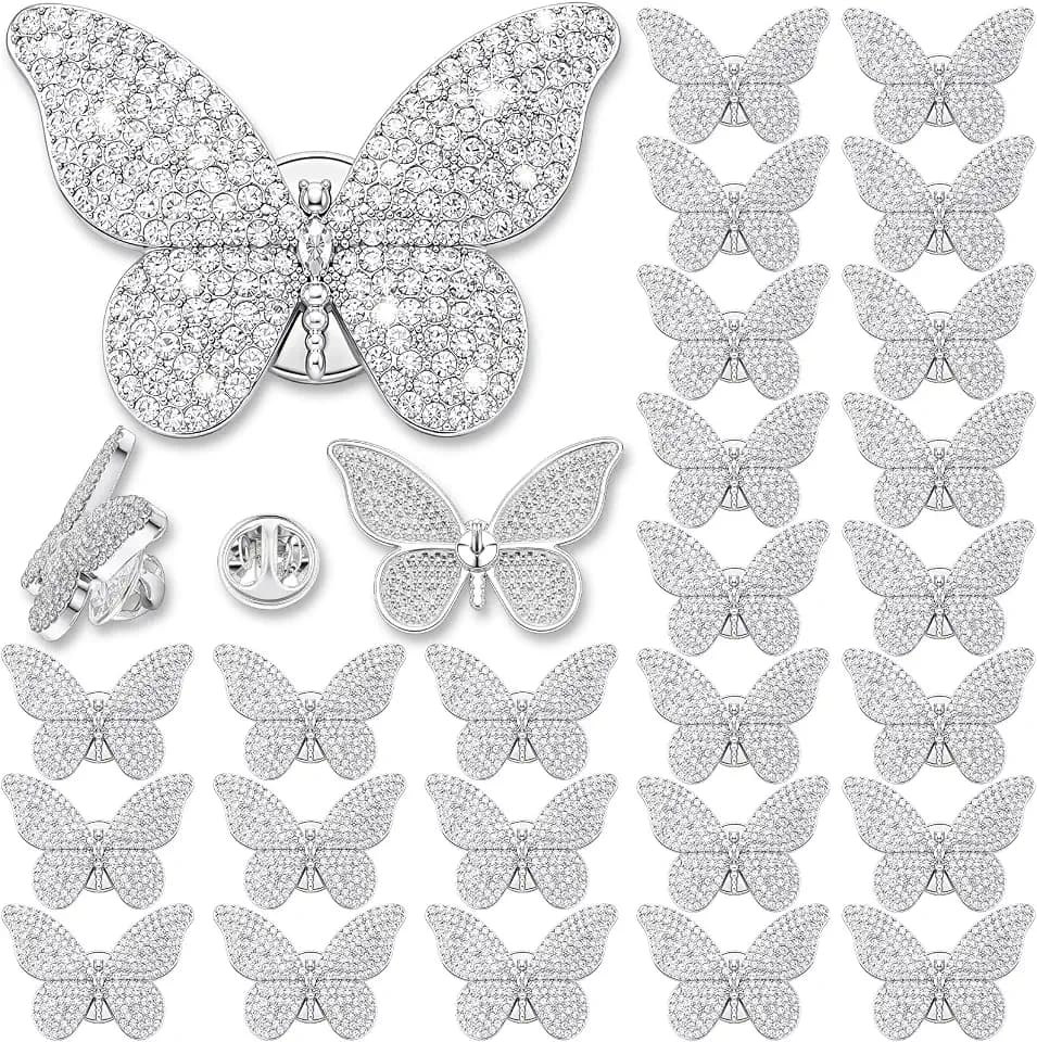 XunYee 12/25pcs Butterfly Rhinestone Pins Crystal Brooch